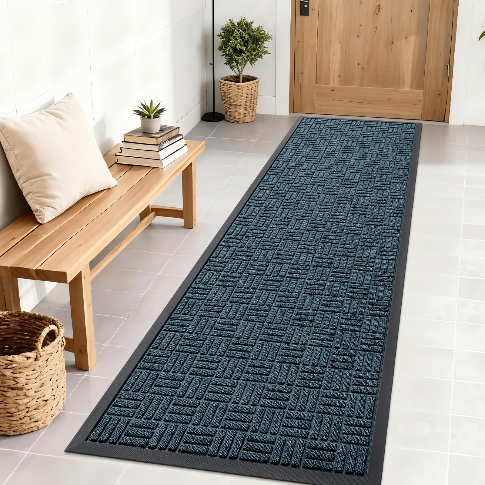 OLANLY Front Door Mat Outside Entrance 71x23, Heavy-Duty Rubber Doormat | Lake Blue, Stain and Fade Resistant, Non-Slip Backing, Low-Profile Indoor Outdoor Floor Mat for Entryway, Easy to Clean