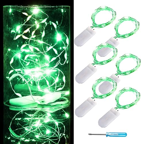 Lotenten Paquete de 6 luces de hadas que funcionan con pilas, luces LED estrelladas de 3.3 pies, 10 LED, 2 baterías Cr2032 incluidas, trabajo para
