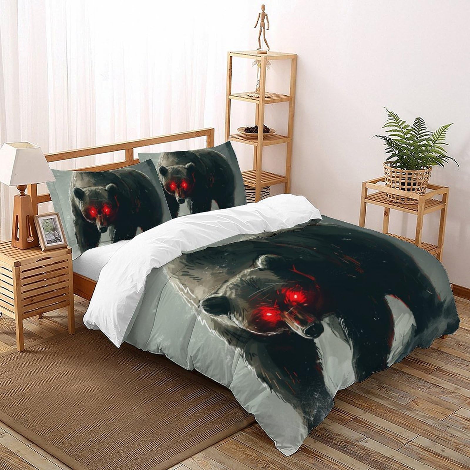 Housse de couette ours noir 3D en microfibre 260x220cm avec taies