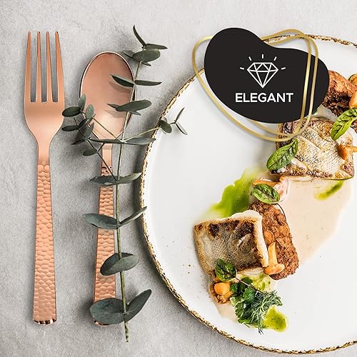 Miniatura 5 de WHISC Juego de cucharas de plástico de color oro rosa colección de cubiertos adoquinados - Cucharas desechables de alta resistencia, utensilios de