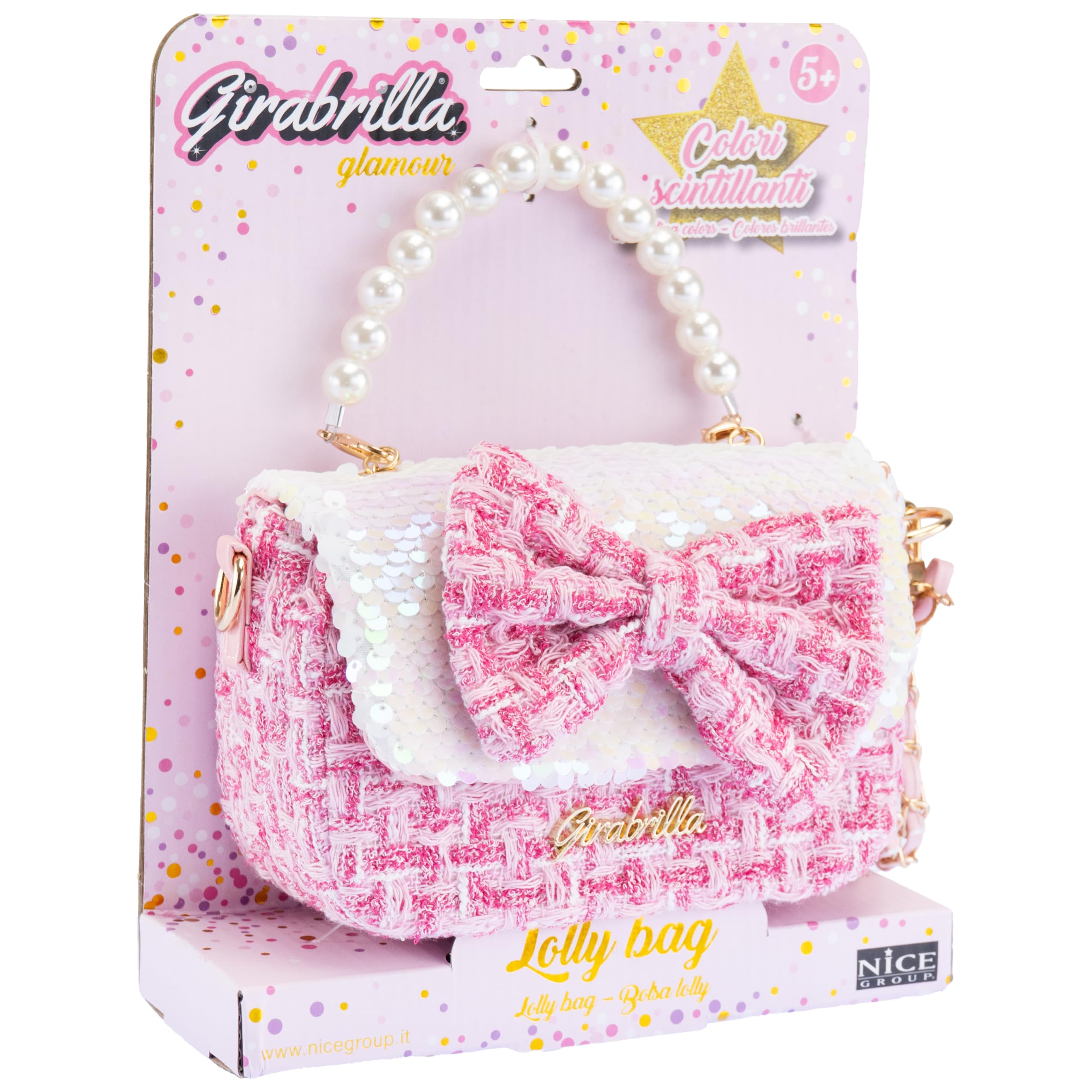 Girabrilla Lolly Bag Tweed Bag with Pink Bow and Shoulder Strap