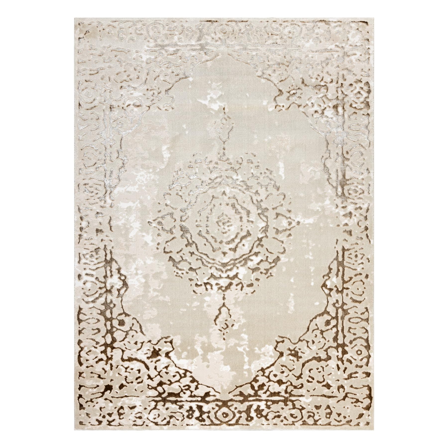 rugsx Tappeto ALLURE 1961 Tappeto moderno con cornice ornamentale in Crema/Oro - Elegante e glamour per soggiorno e camera da letto - 160x220 cm