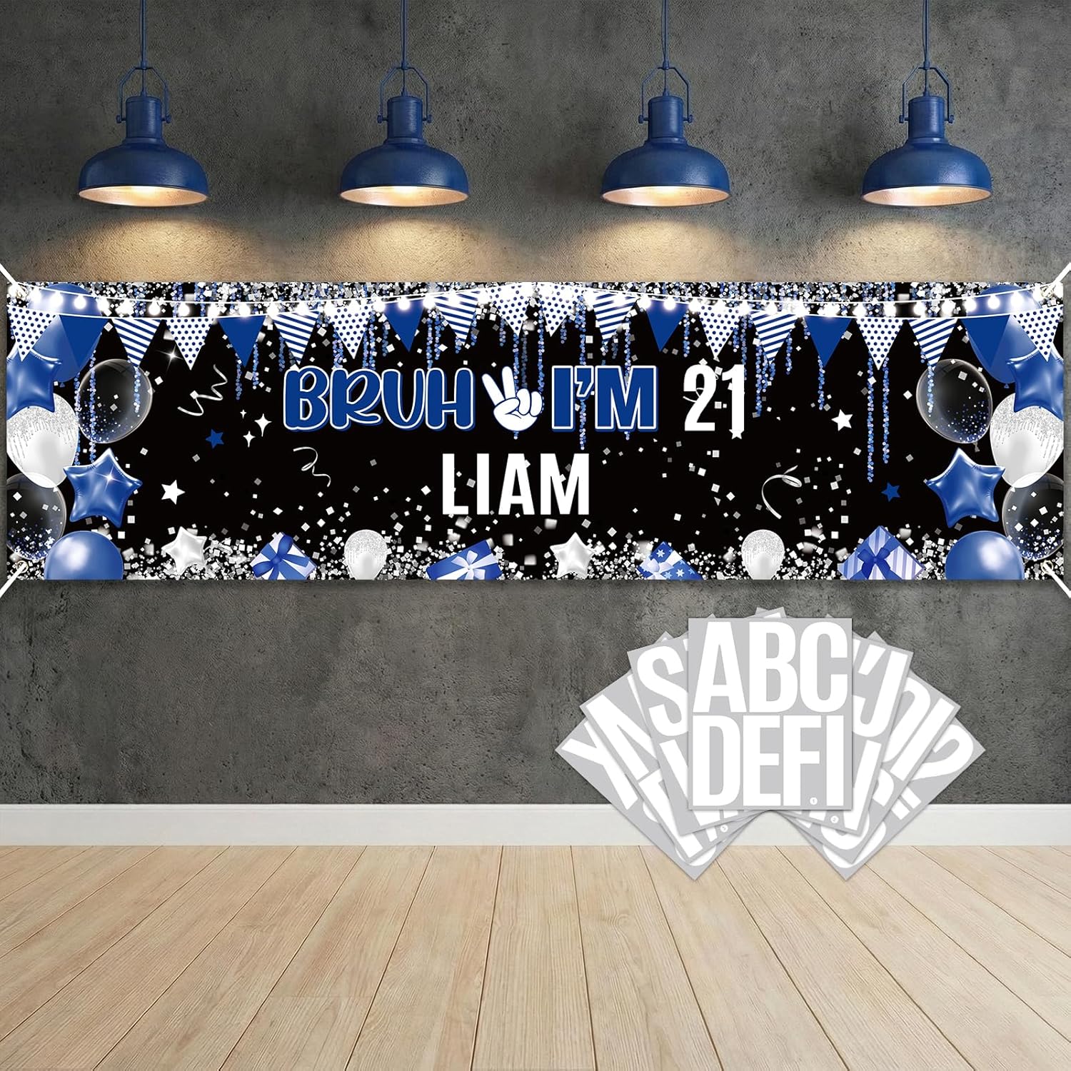 Bruh I'm Birthday Banner Personalized - DIY Custom Name & Age Birthday Decorations for Boys - Blue Black Large Funny Backdrop Sign with Letter Number Stickers for Teen 10th 13th 16th 18th Party Supplies