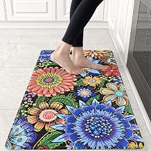 Likiyol Boho Kitchen Rugs, Boho Floral Anti Fatigue Kitchen Mat for Floor, Bohemian Flowers Non Slip Washable Kitchen Floor Mats, Comfort Standing Mat, 18 x 30