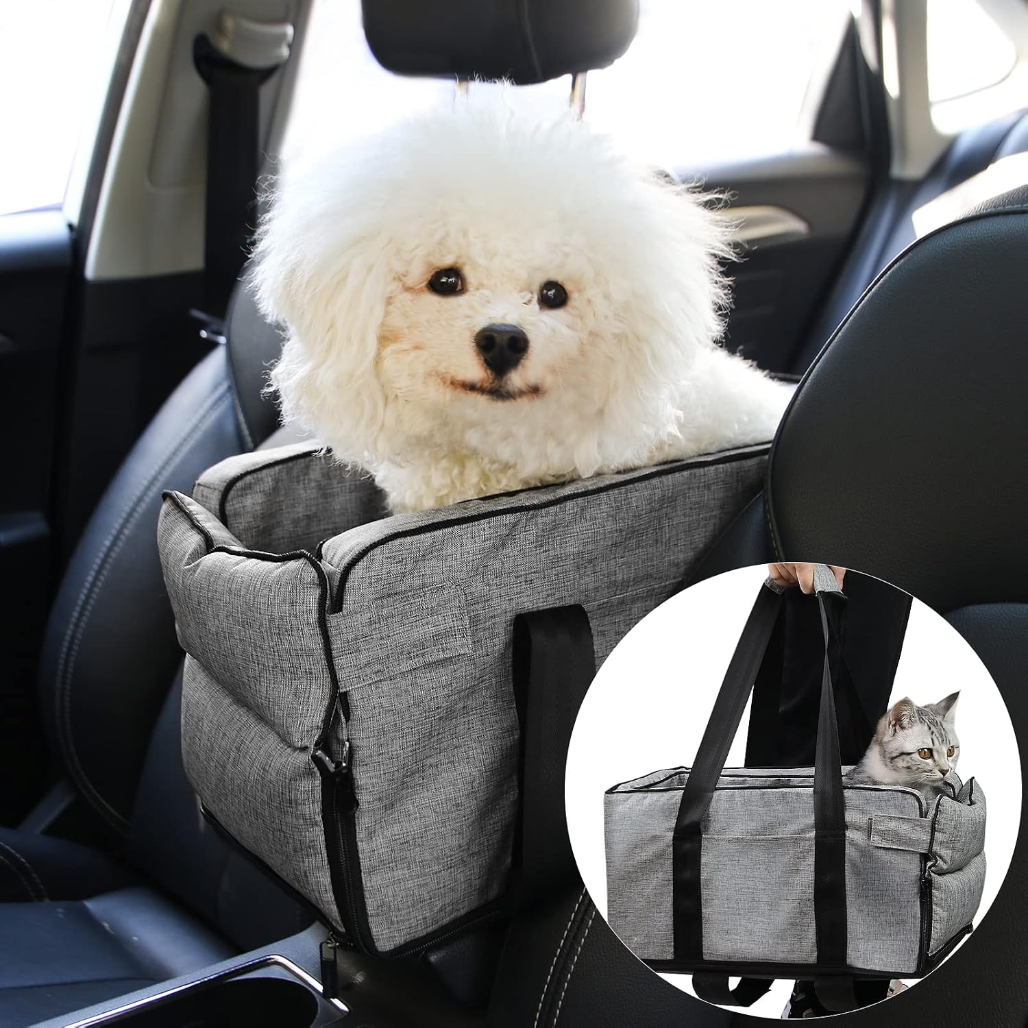 Pet Car Seat,4 in 1 Small Dog Car Seat,Center Console Dog Seat,Pet Armrest Booster Seat,Detachable Washable Middle Console Dog Booster…