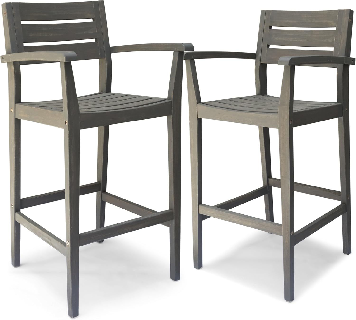 Christopher Knight Home Lera Outdoor Rustic Acacia Wood Barstool (Set of 2), Gray Finish