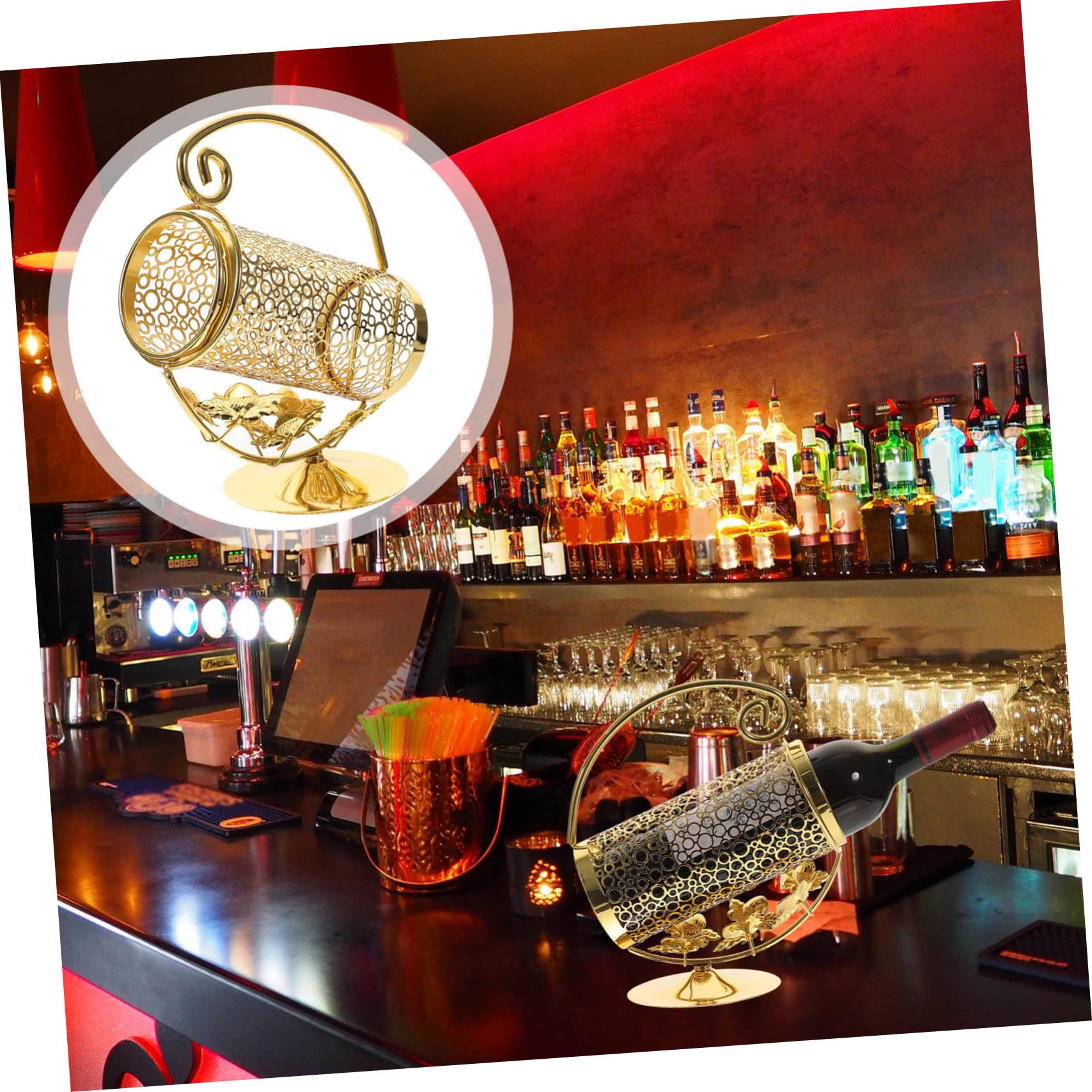 MUCKLILY Single Bottle Wine Rack Metal Wine Display Holder for Home Bar Restaurant Wine Bottle Stand with Smooth Edges for Safe Storage Elegant Design