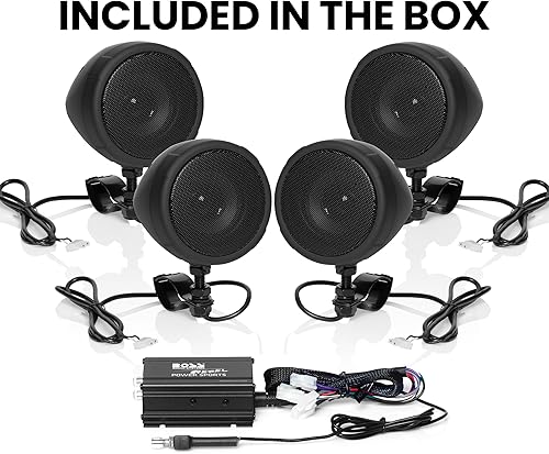 Miniatura 8 de BOSS AUDIO MCBK470B negro 1000W sistema de sonido para motocicleta/ATV con altavoces Bluetooth, dos pares de altavoces impermeables de 3 pulgadas,