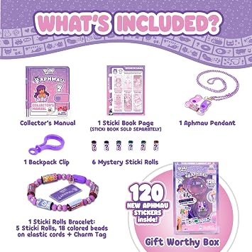 Sticki Rolls x Aphmau S2Pendant & Bracelet Set, Limited Edition, Includes 120 Stickers, Holographic Aphmau Pendant & Bracelet, Collectible Kawaii Fun!