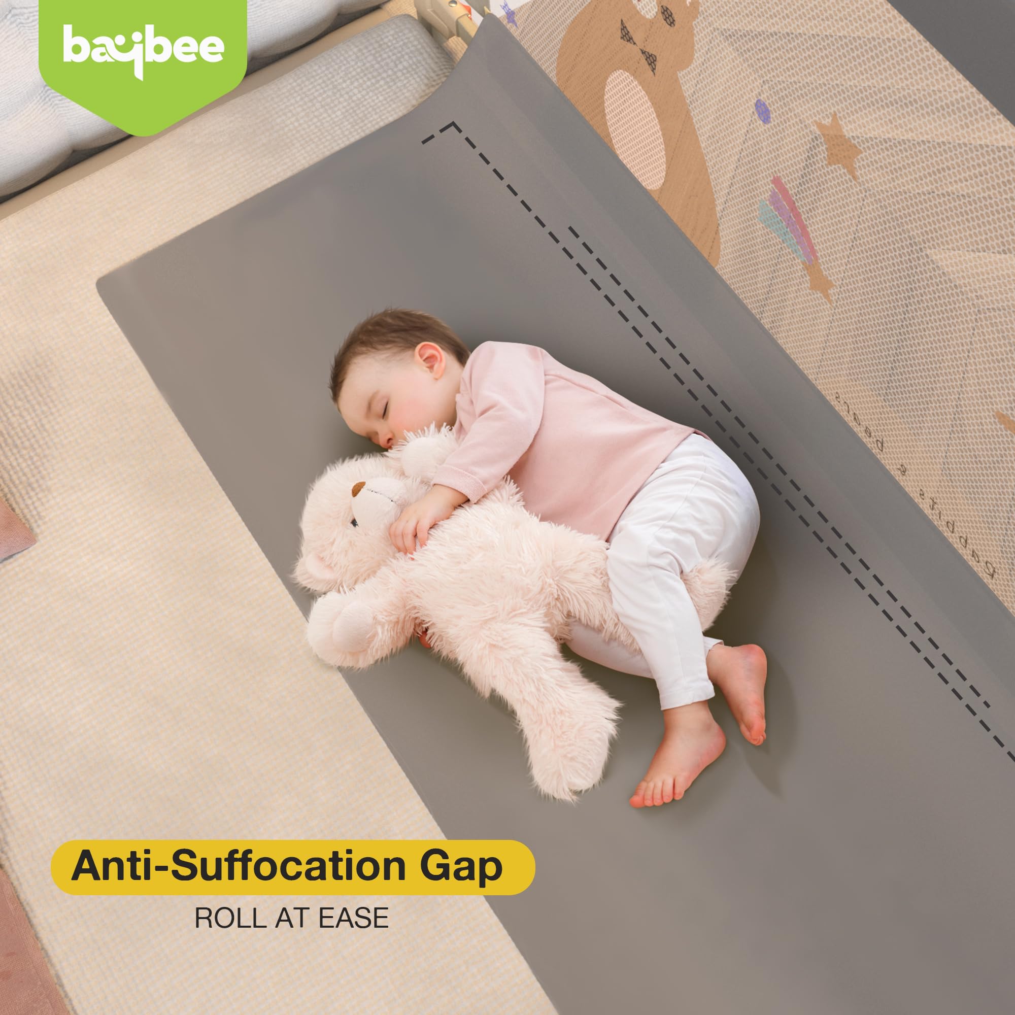 BAYBEE Baby Bed Rail Guard (200x80cm), Bedrail for Baby Safety with 28 Height Adjustable, Portable Bed Side Protector for Babies Falling | Foldable Single Beds Railing,1 Side, (Grey/White)