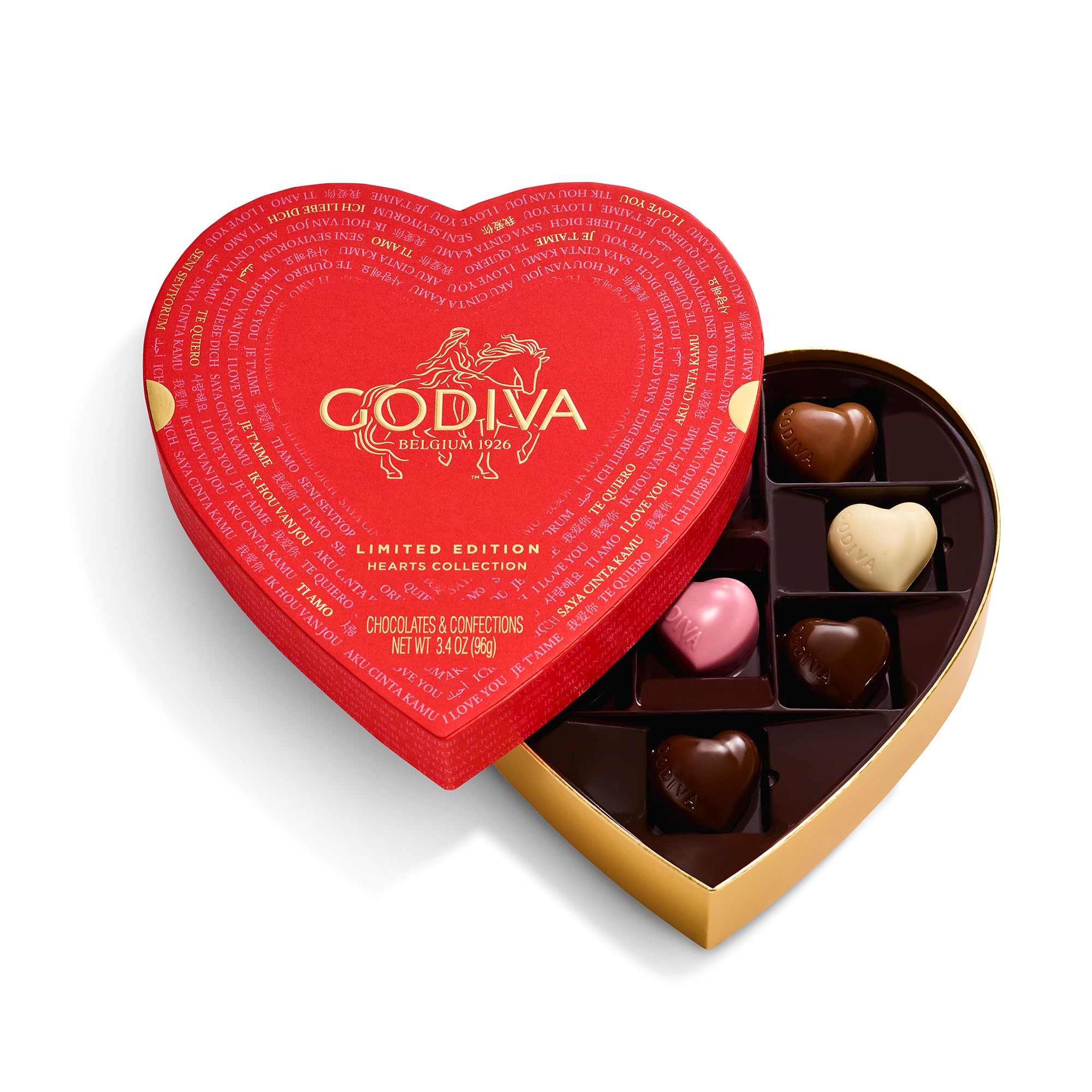 Godiva Chocolatier Valentine’s Day Heart Chocolate Gift Box - 14 Piece Assorted Milk, White and Dark Chocolate with Gourmet Fillings – Elegant Treat for Women or Men: Assorted Chcocolate 9 Pieces