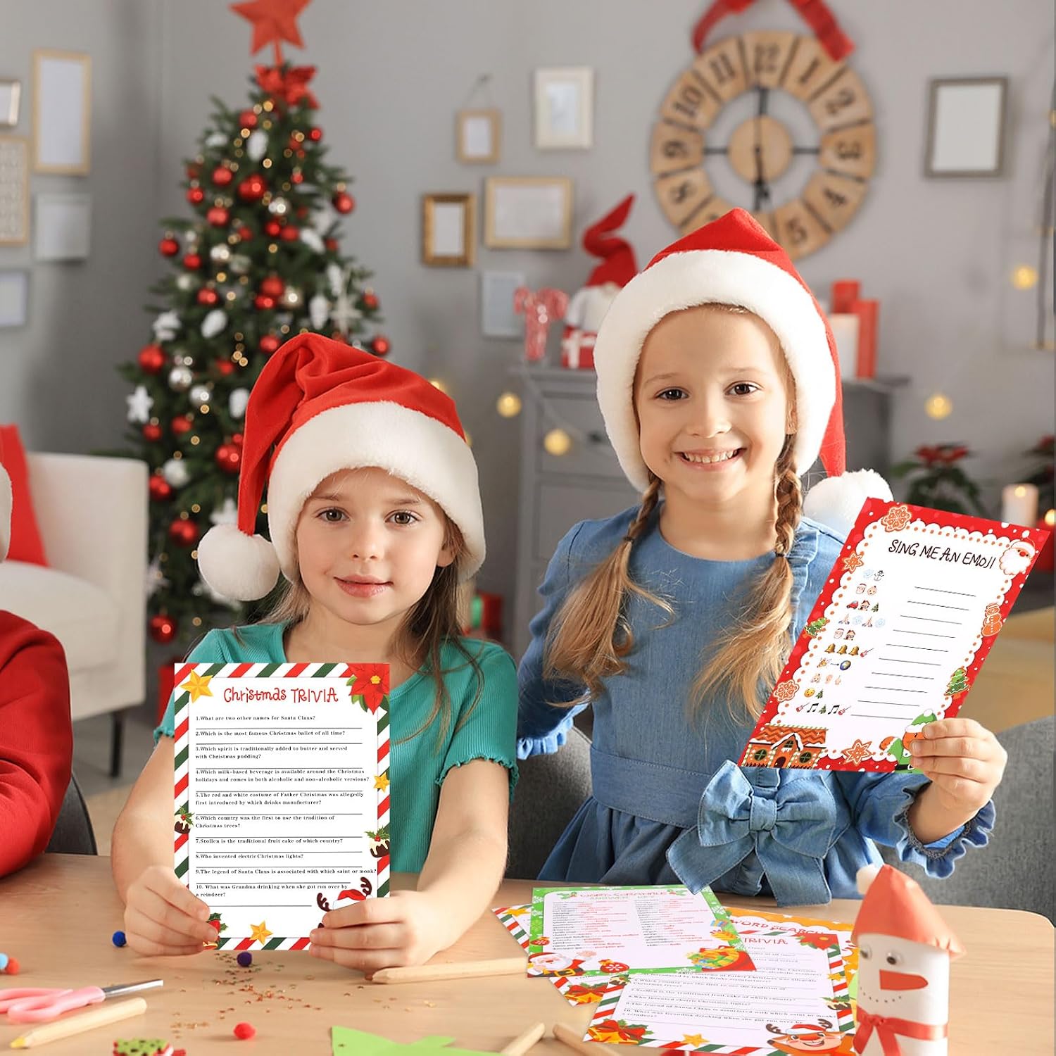 CCINEE 54 Pcs Christmas Trivia Party Game Cards,Christmas Word Search Trivia Scramble Game Cards Set for Xmas Eve Winter Party Supplies Coworkers Holiday Activity image 5