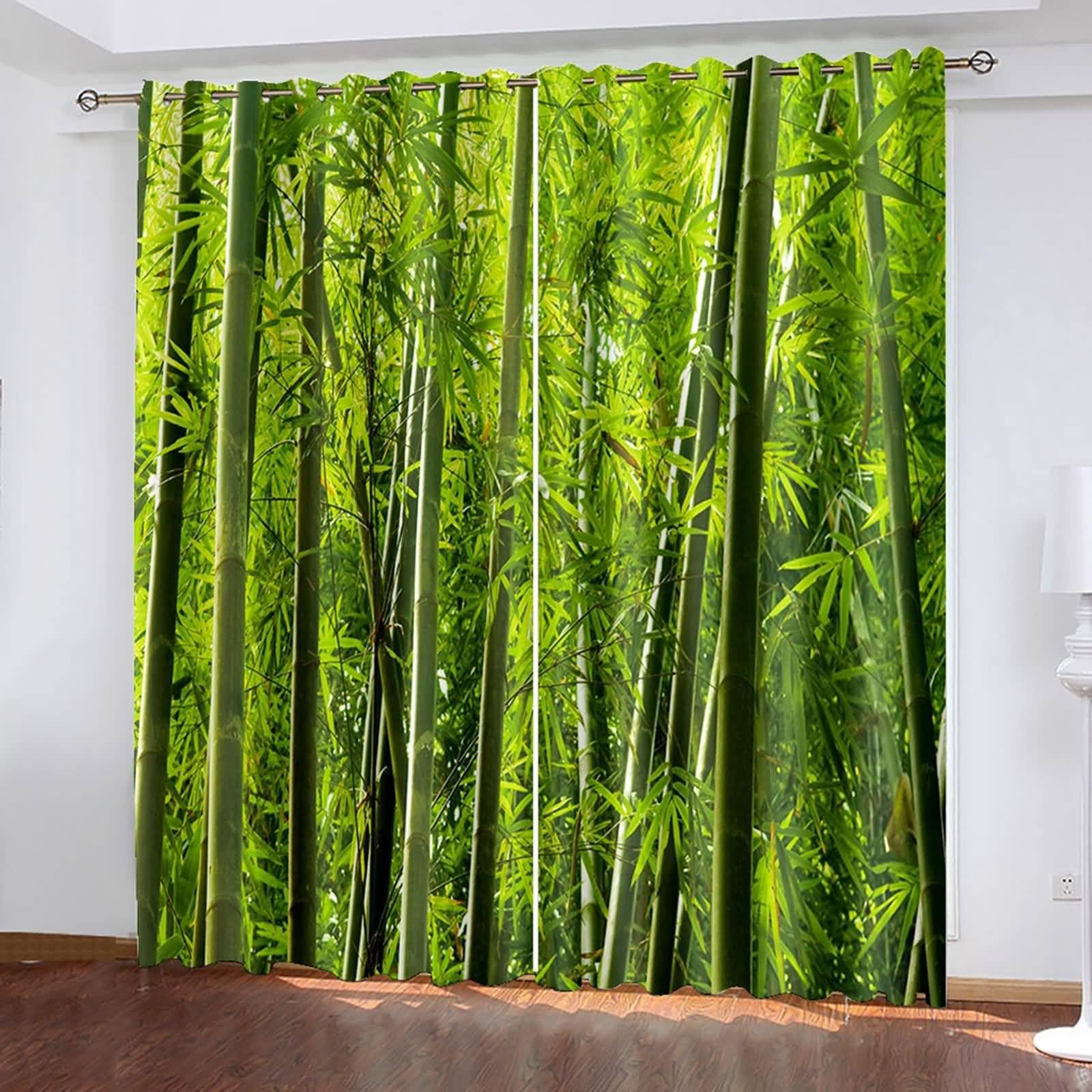 Rideau Salon Moderne, Paysage forestier Naturel de Feuilles Vertes Panneaux d’œillets isolés thermiquement réducteurs de lumière pour Le Salon, Vert, 96x160cm