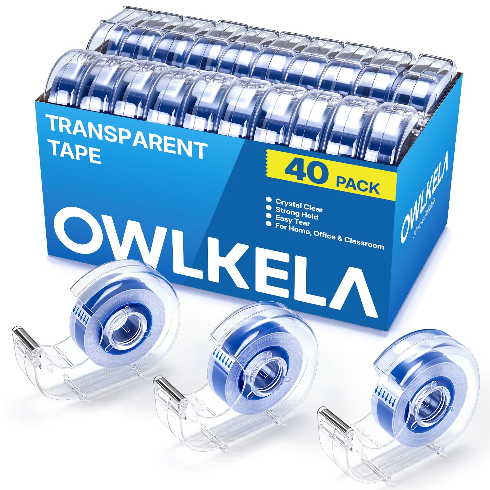 OWLKELA 40 Pcs Clear Tape Dispensers, 1 Inch Blue Core