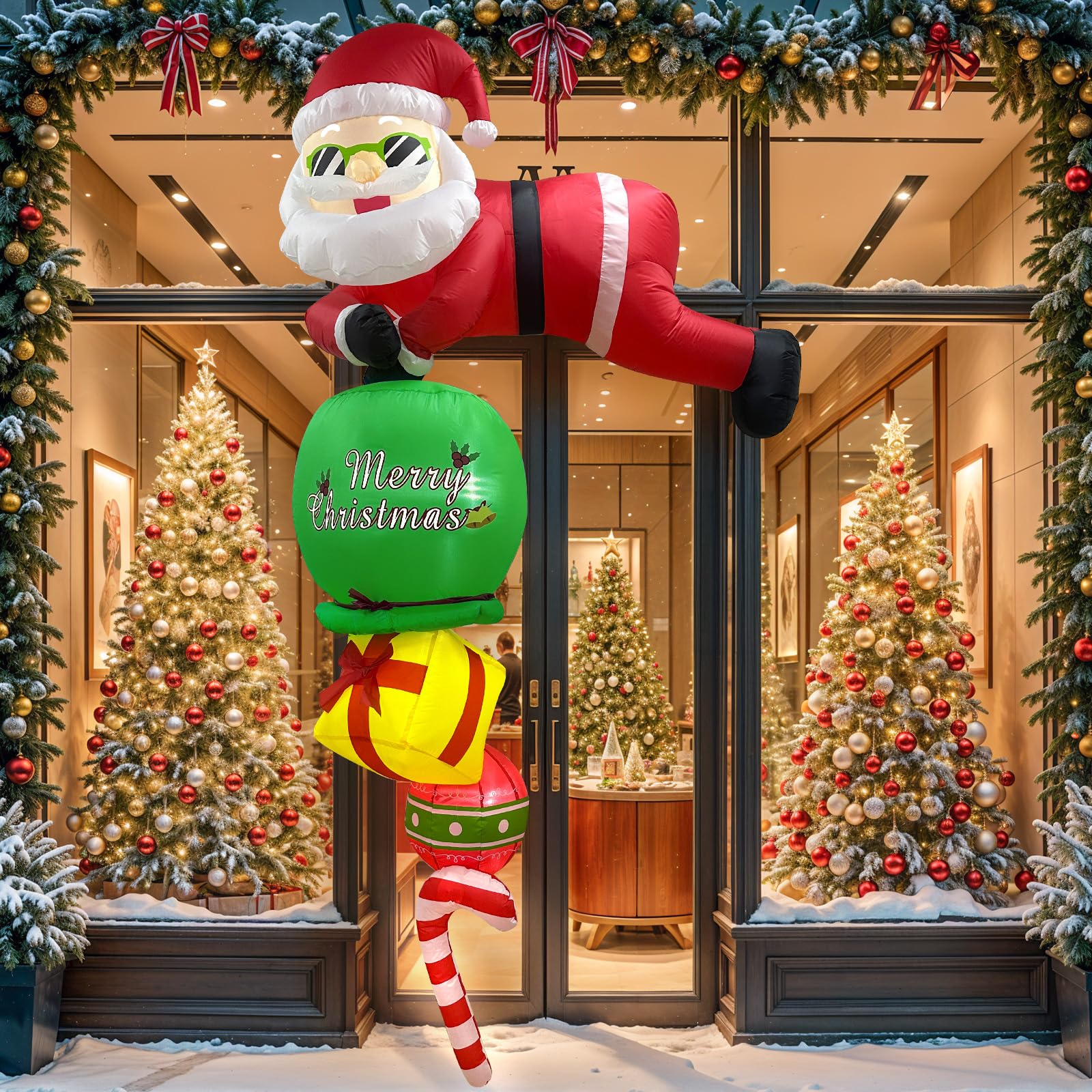 2,44 m Aufblasbare Weihnachtsdeko Außen, Hängender Aufblasbarer Weihnachtsmann Außen mit LED-Lichtern, Weihnachtsmann Aufblasbar für Wand, Fenster, Dachtraufe, Zuhause Dekor