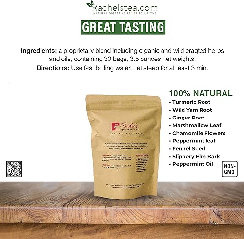 Miniatura 6 de Soporte de té y cándida de Rachel suministro para 30 días de cúrcuma, ñame silvestre, jengibre, menta, hinojo, olmo resbaladizo + cápsulas de