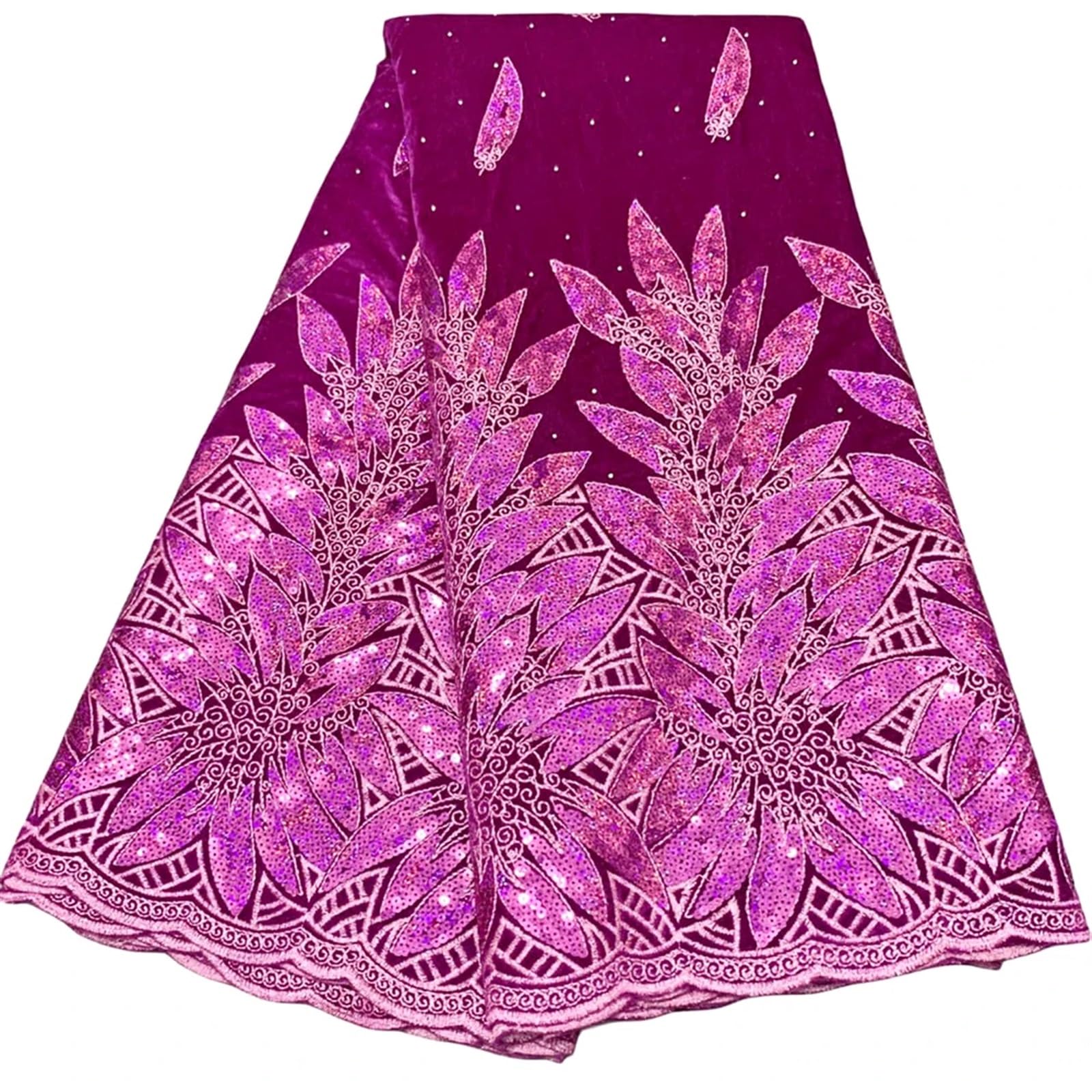 Embroidery Sequins Lace African Fabric Velvet Lace Sequins Embroidered Fabric for Sewing Quilting 5 Yards Multicolor(1)