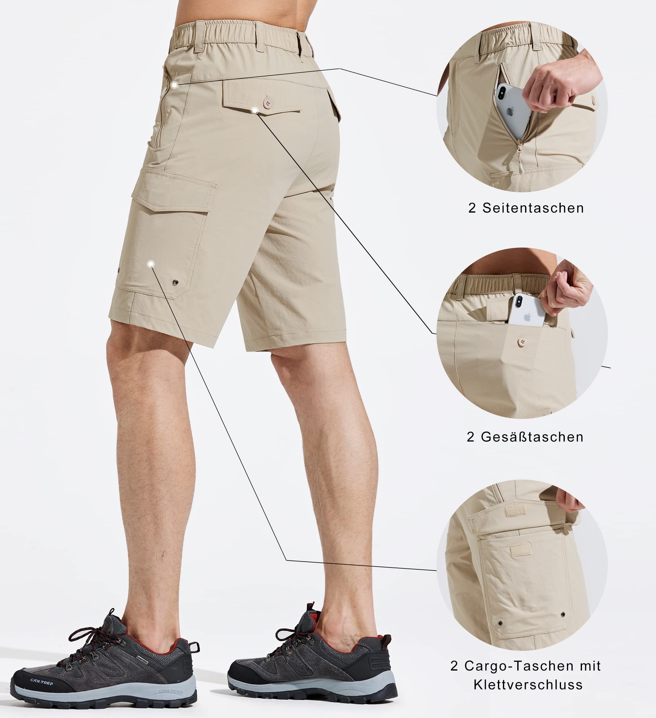 Comallan Pantaloni Corti Uomo Cargo Shorts Asciugatura Rapida da Trekking Montagna Bermuda con Cerniera Tasche