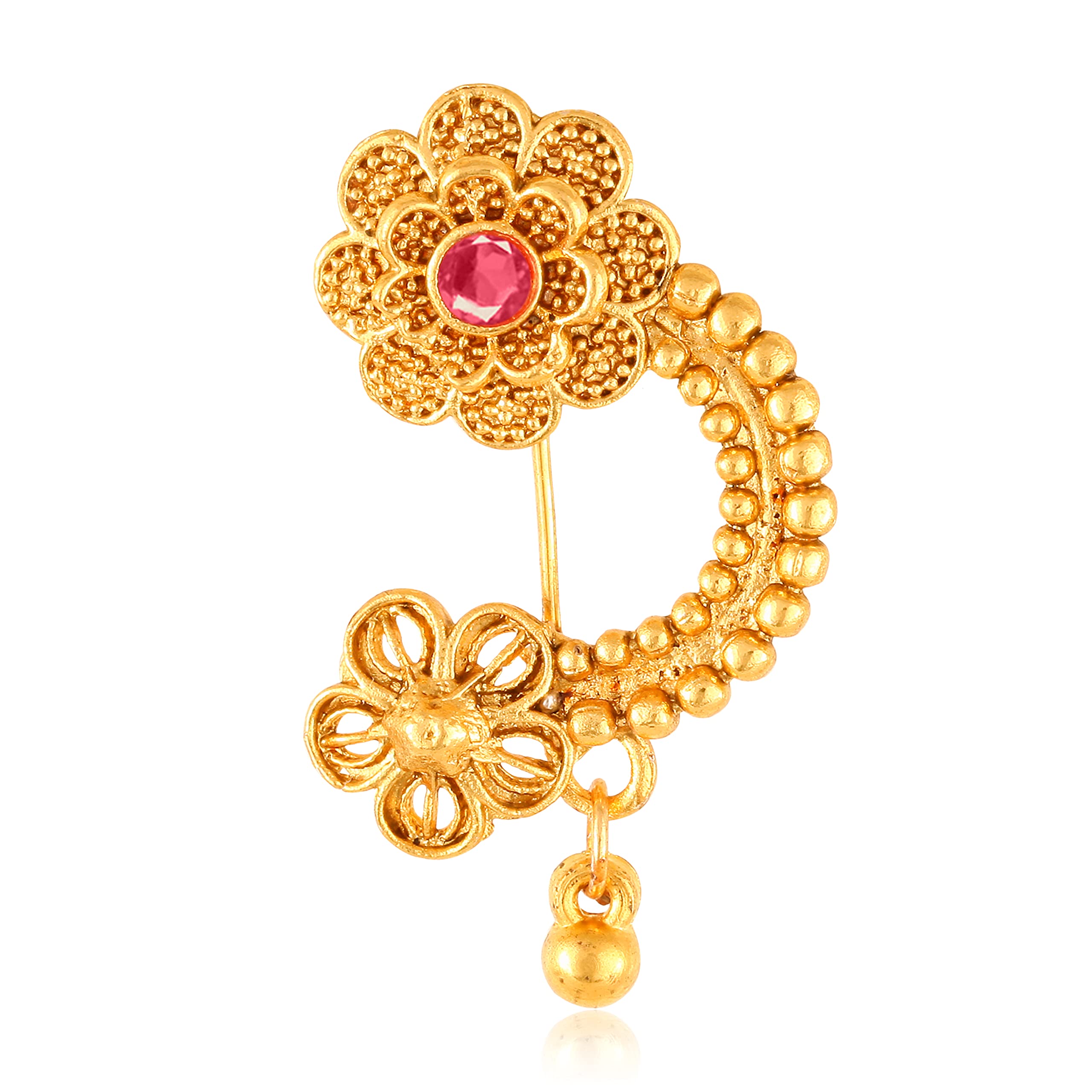 Vighnaharta Gold Plated Alloy and CZ stone Non Piercing Maharashtrian Nath Nathiya./ Nose Pin valentine day gift valentineday gift for her gift for him gift for women gift for women {VFJ1117NTH-Press }-image-34