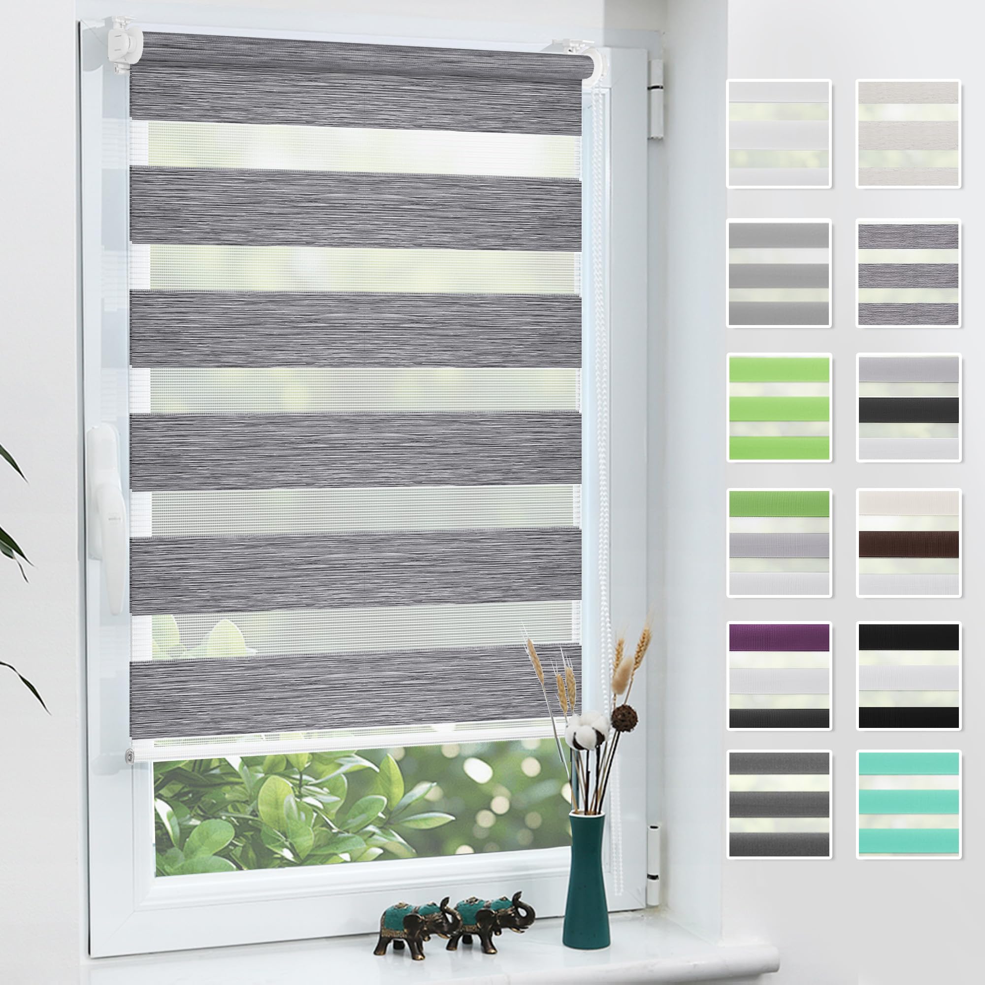 Grandekor Doppelrollo Klemmfix ohne Bohren 55x120cm Stoffbreite 55cm Marmor Grau Fenster Rollos für innen Klemmrollos Duo Rollos für Fenster ohne Bohren mit Bohren Privatschutz UV-Schutz Zebrarollo