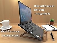 Vista 5 de Soporte de madera para computadora portátil para escritorio y madera, estilo portátil, plegable y ajustable ergonómico, soporte para libros