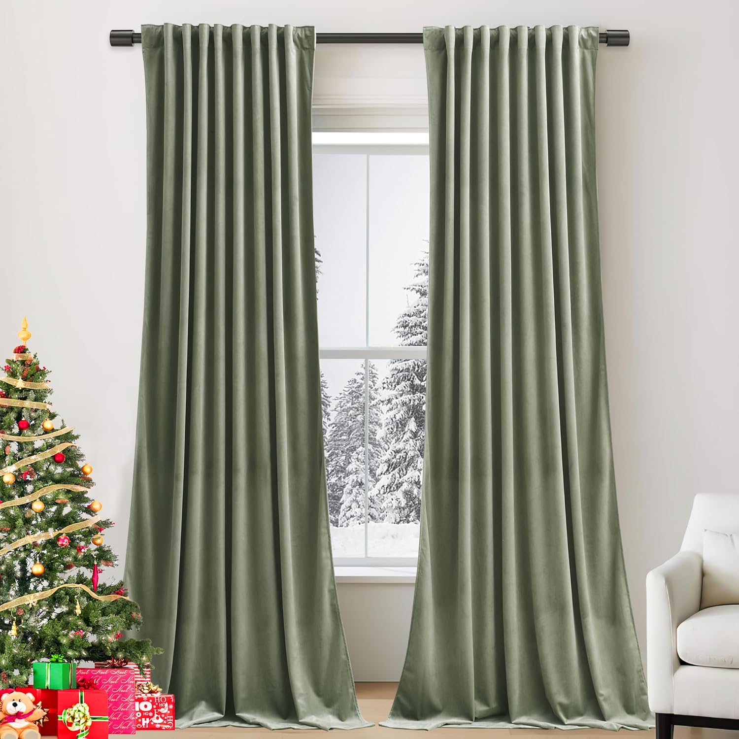 stangh sage green velvet curtains 84 inches 2 panels - thermal insulated light blocking privacy drapes for bedroom/living room/dining room/home office, w52 x l84 52"w x 84"l (pack of 2) sage green