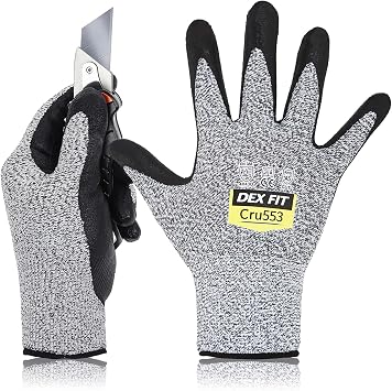DEX FIT Level 5 Cut Resistant Gloves Cru553, 3D-Comfort Fit, Firm Grip, Thin & Lightweight, Touch-Screen Compatible, Durable, Breathable & Cool, Machine Washable; Grey XL 10 1 Pair