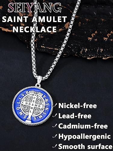 Miniatura 5 de Seiyang Collar con colgante de plata de ley 925, San Miguel, San Cristóbal, San Benito, San Florián, San Juda, San Rafael, Virgen María, amuleto