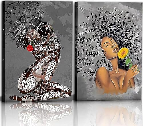HYAKTAGN - Arte de pared enmarcado para mujer póster en lienzo con diseño de rosas negras arte de pared con cita inspiradora para mujer negra arte