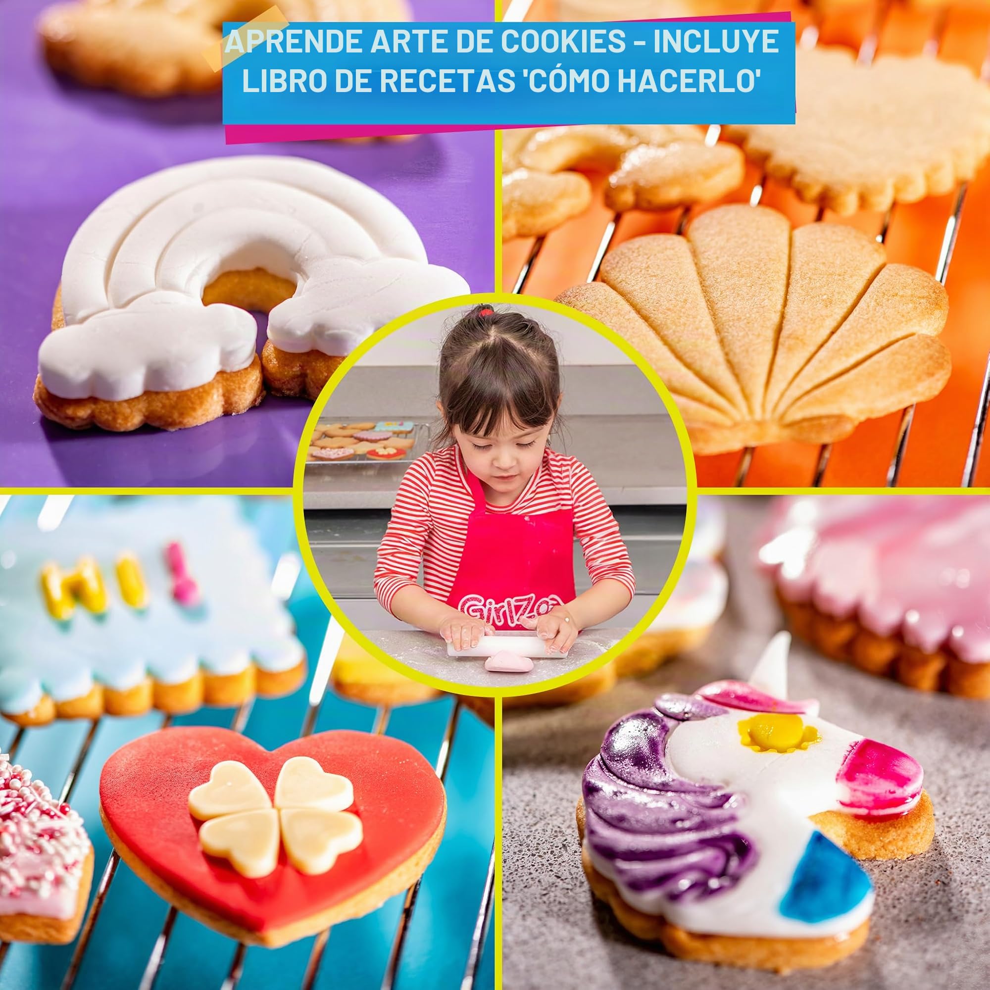 GirlZone Kit de Repostería Galletas Artísticas, Decora Galletas Usando Accesorios para Horneado como Plantillas, Pinceles y Cortadores para Niños, Cookie Art Bakery Kit