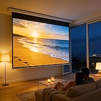 Vista 2 de YODOLLA 120" Projector Screen Motorized 16:9, 4K HD Pull Down Retractable Projection Screens Electric Automatic Wall Ceiling Movie Screen for Office