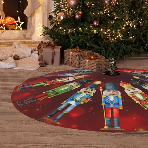 Miniatura 6 de Cascanueces de Navidad rojo de 36 pulgadas, falda de árbol de Navidad, tapete divertido para decoración de fiesta de Navidad, Halloween, decoración