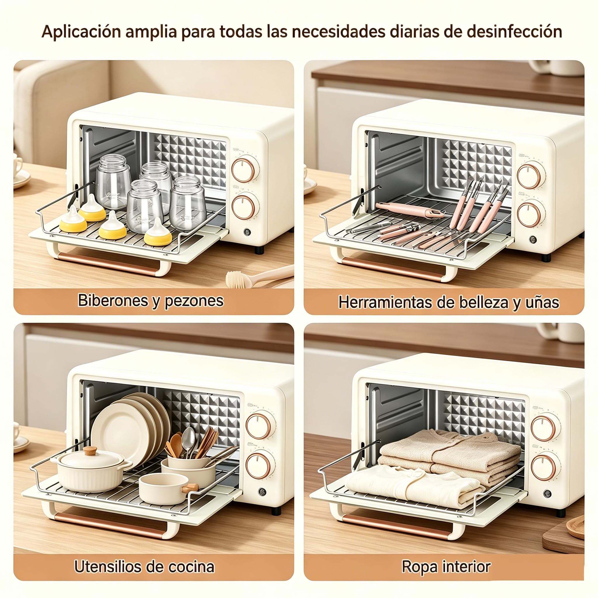 Esterilizador Manicura secado por aire caliente, Esterilizador biberones 10L, Multifuncional Esterilizadores de biberón, vajilla, utensilios de maquillaje y herramientas uñas (Blanco roto)