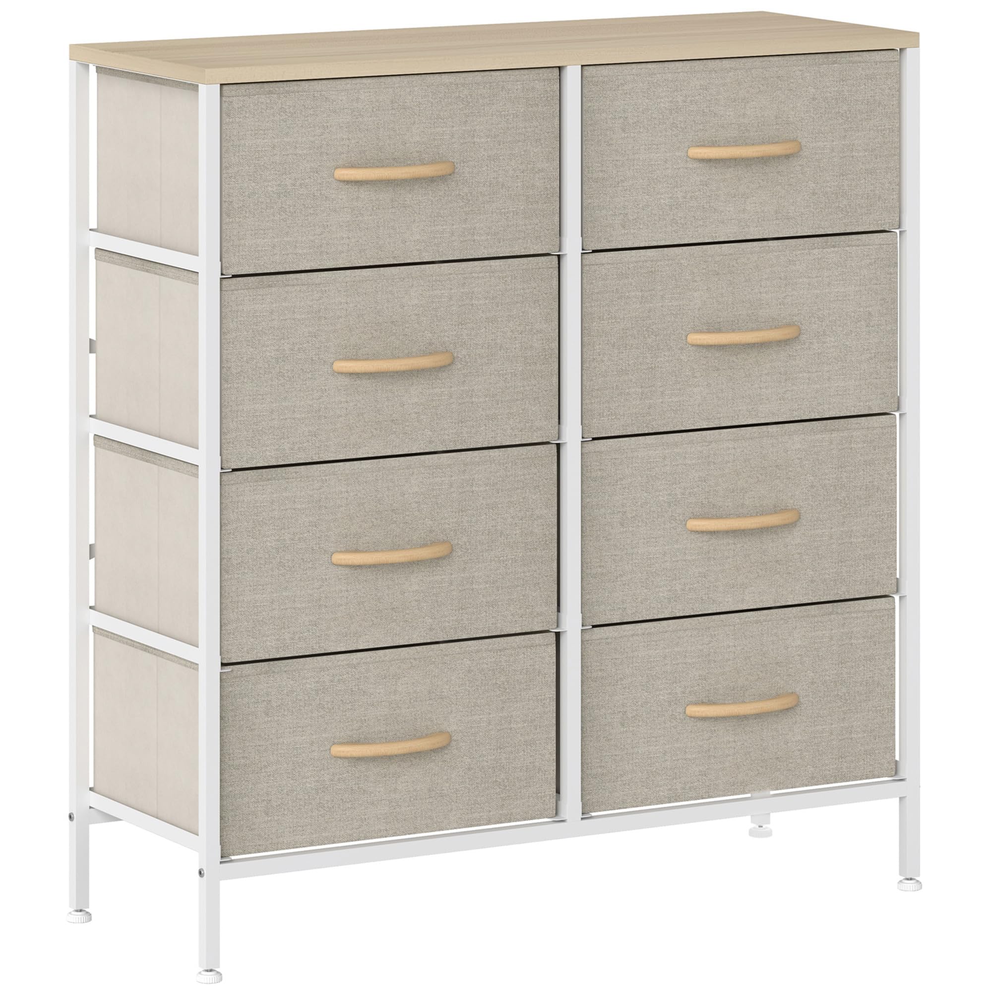 HOMCOM Chest of Drawers - 8 Fabric Drawers - Steel Frame - Bedroom Organizer - Natural Color