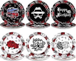 Grencian 60Pcs Cholo Birthday Party Decorations Early 2000s Birthday Supplies Disposable Heavy Duty Black Bandana Paper Plates Tableware for Halloween Teens Early 2000s Cholo Theme Party Decorations