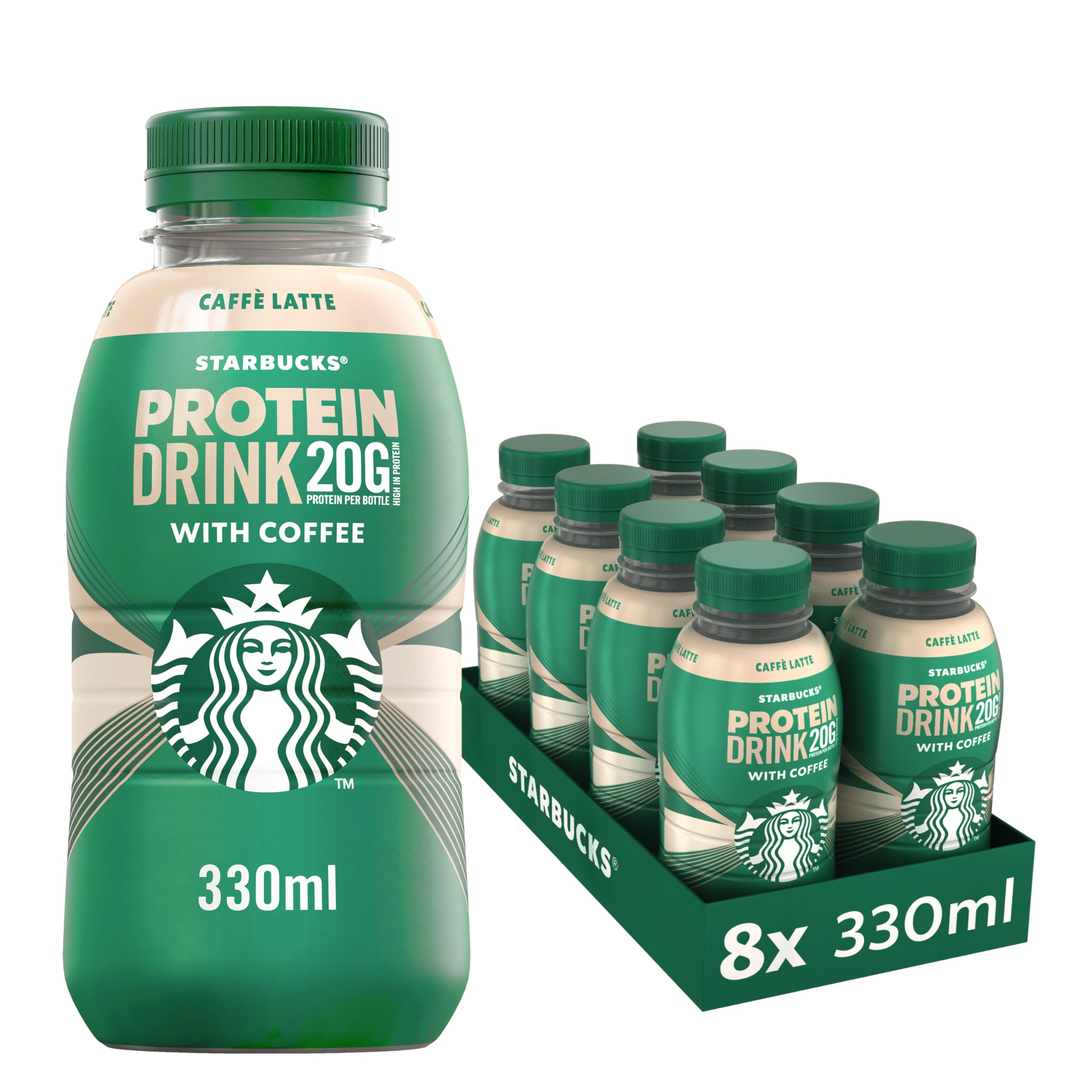 Starbucks® - Boisson Protein bouteille rPET 330 ml - Caffè Latte - Café Hyper-protéiné Prêt-à-Boire - Vendu en lot de 8