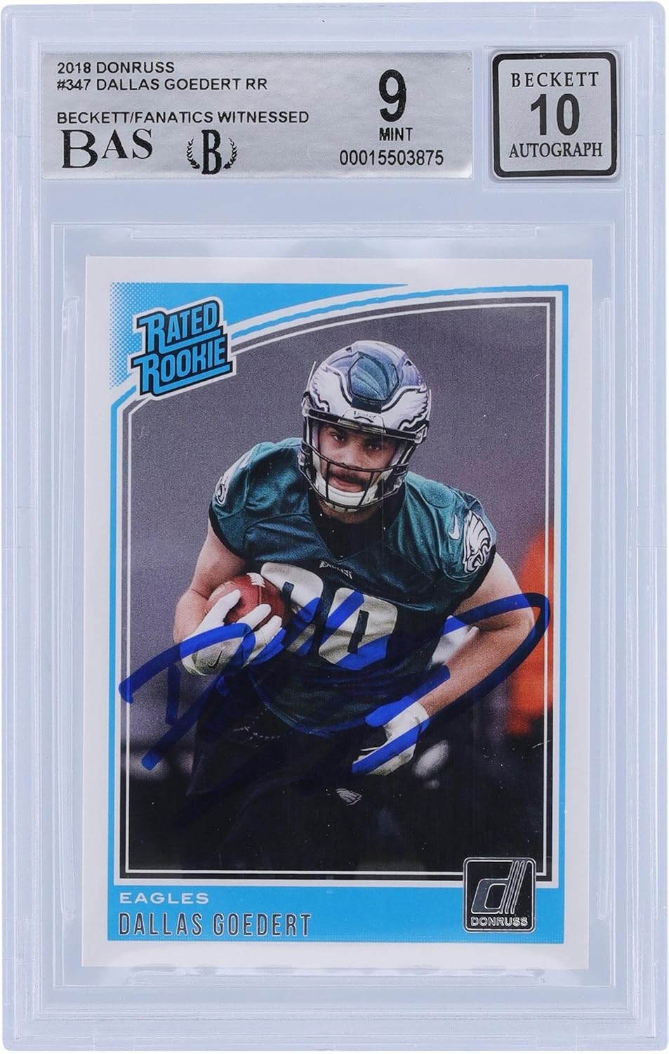 Dallas Goedert Philadelphia Eagles Autographed 2018 Panini Donruss Rated Rookie #347 Beckett Fanatics Witnessed Authenticated 9/10 Rookie Card - Football Slabbed Autographed Rookie Cards