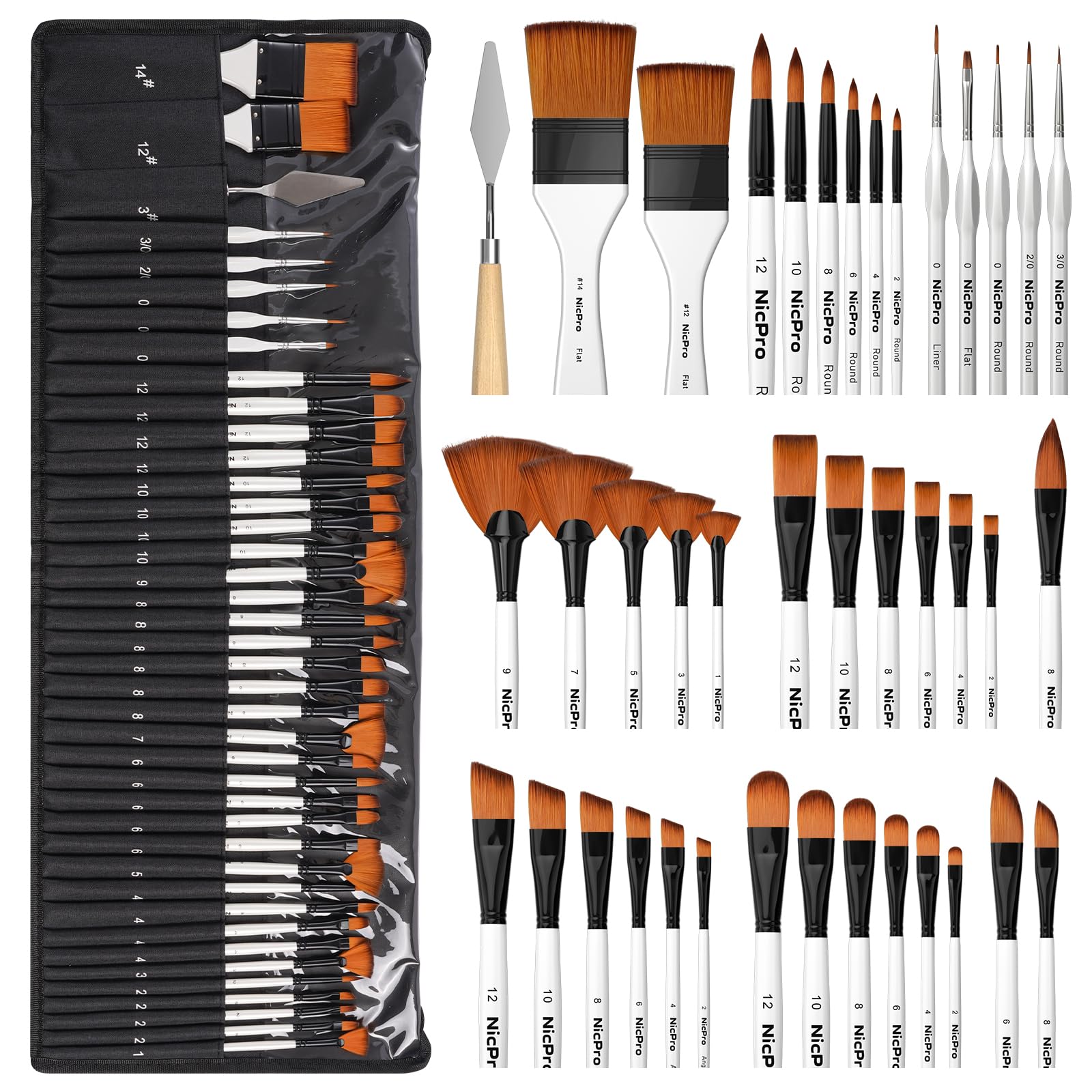 40 PCS Paint Brush Set, Professional Acrylic Paint Brushes