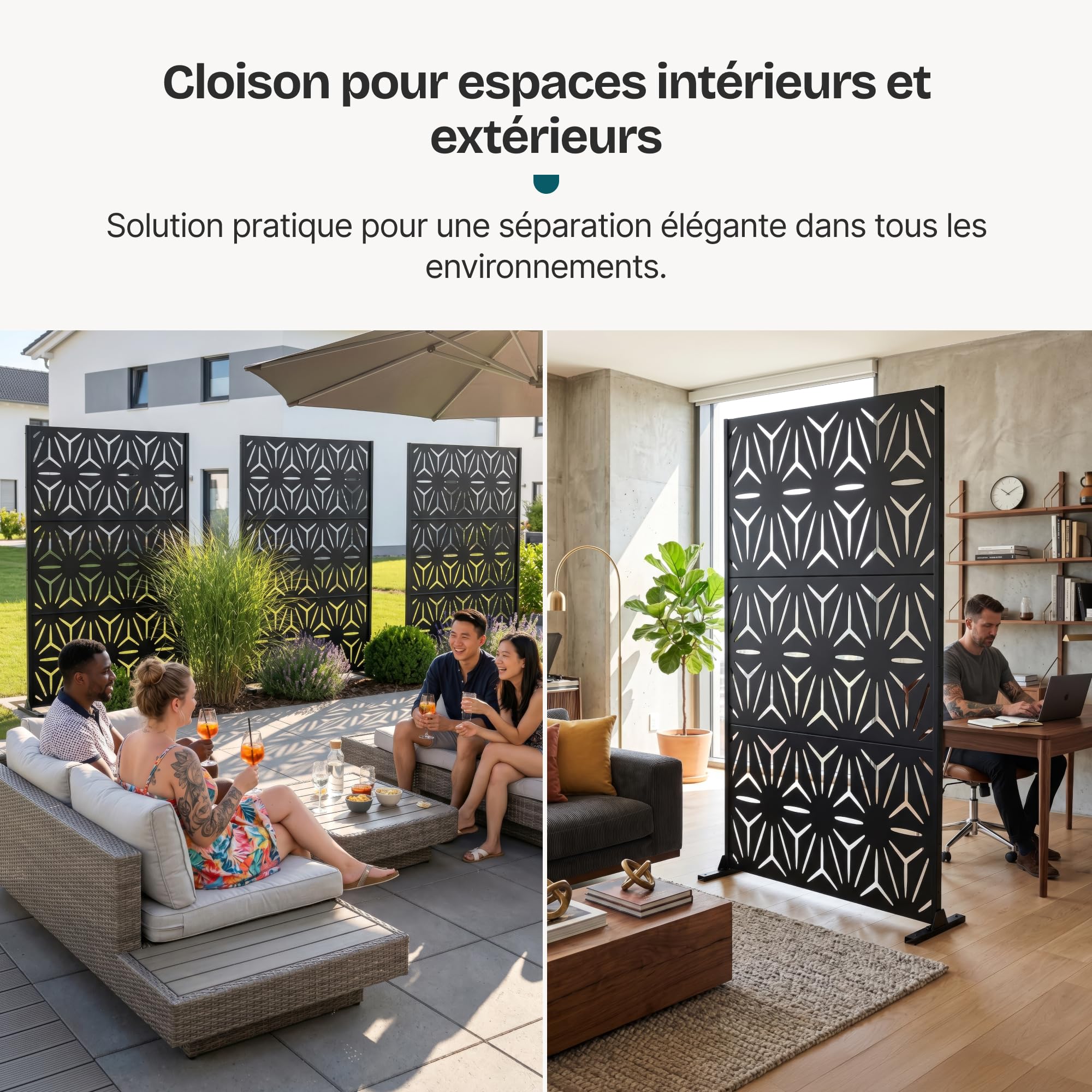 casa.pro Paravent Kilsturd Cloison de Séparation 180 x 120 x 40 cm Clôture Décorative Esthétique pour Extérieur et Intérieur Délimitation d'Espaces Jardin Terasse Acier Noir