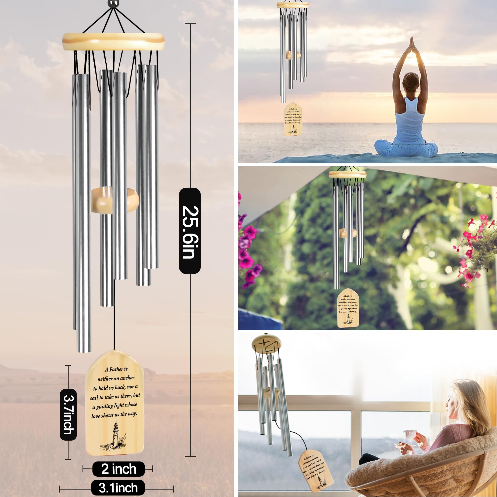 AMBOBE Gedenk-Windspiel Für Verstorbenen Vater – 81,3 Cm, Eichenholz & Aluminium