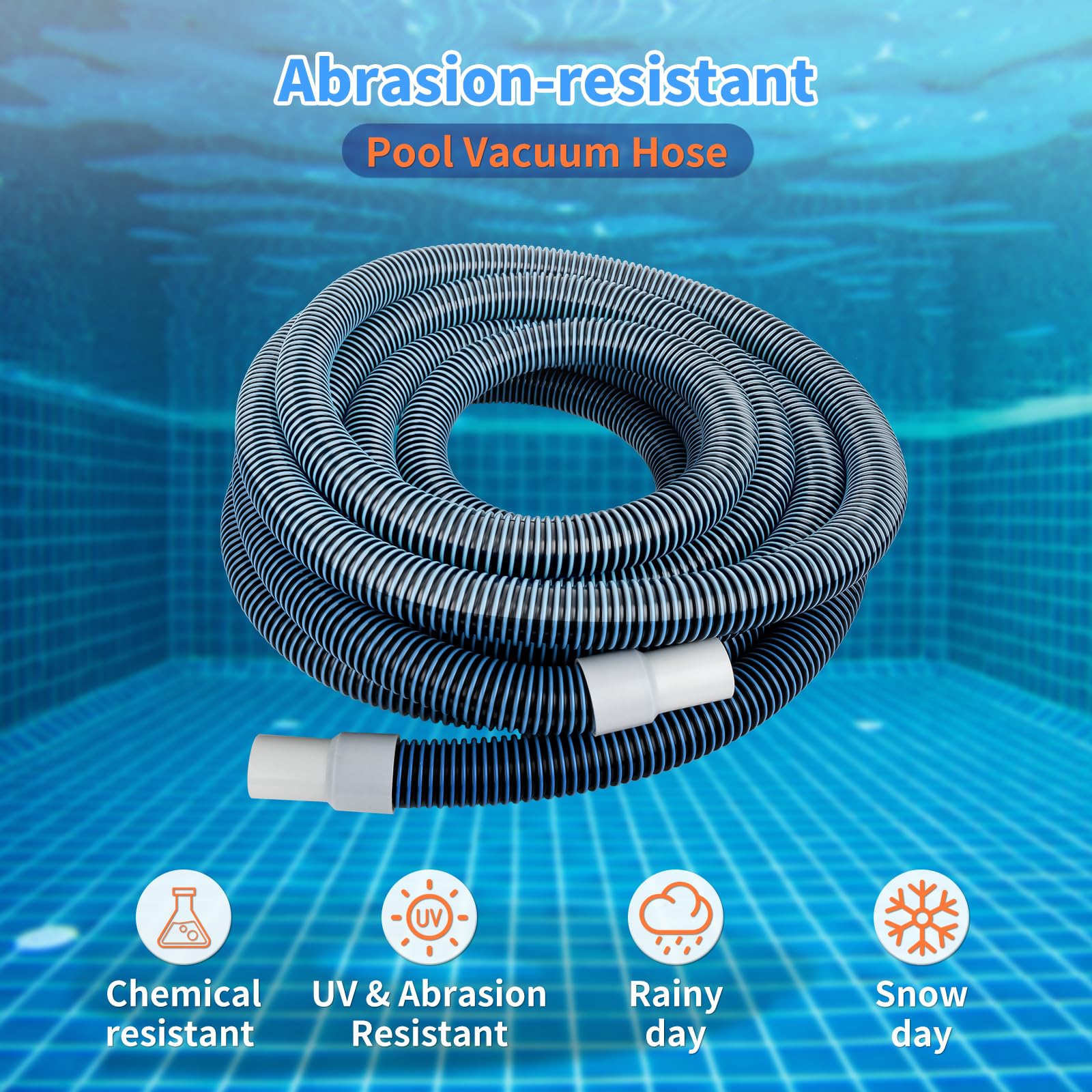 Tuyau d'aspiration de piscine robuste en spirale de 3,8 cm x 8,2 m avec manchon pivotant sans nœud, durable, flexible, ajustement universel pour l'entretien de la piscine