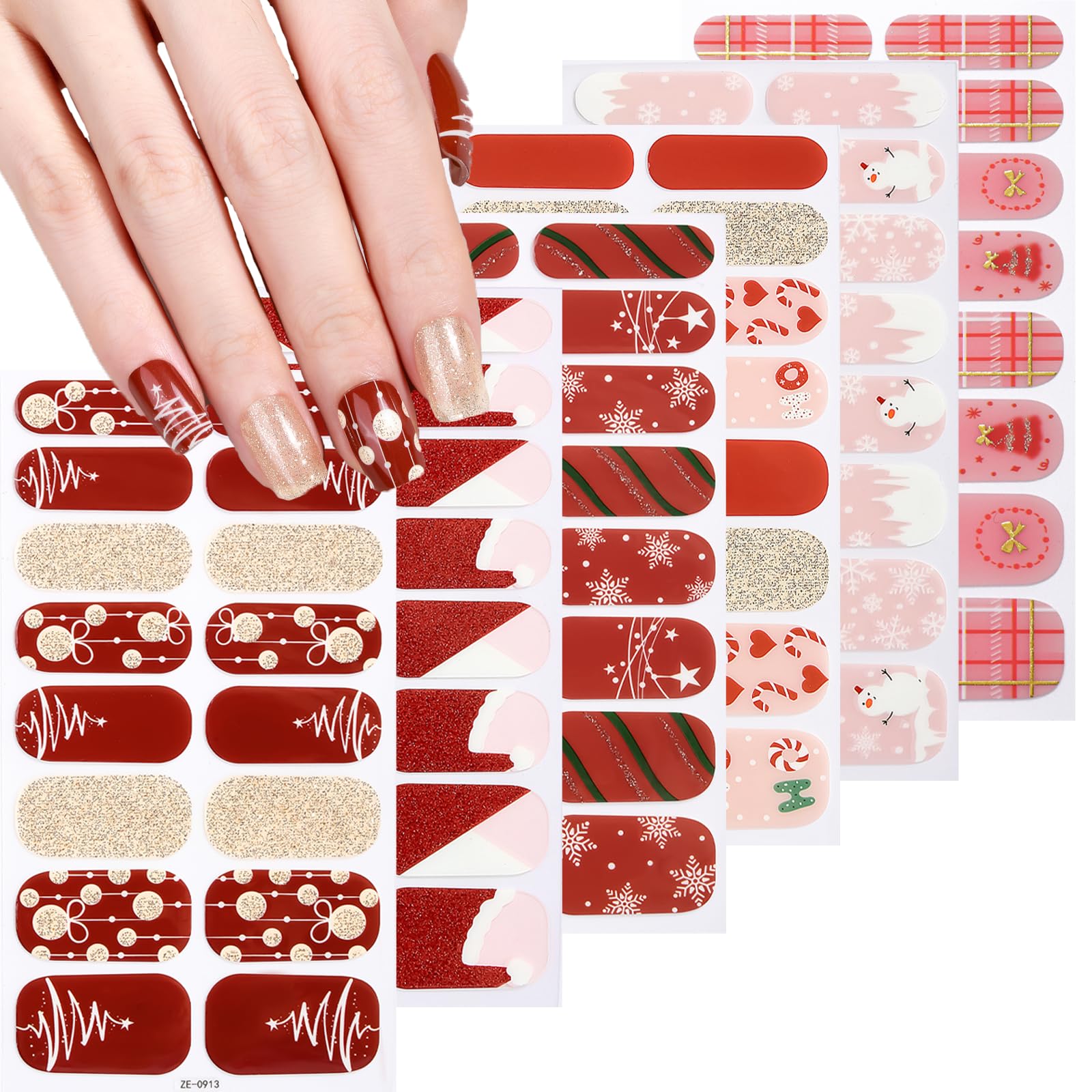 6 Sheets Christmas Nail Wraps Full Stickers Glow in The Darkness Nail Polish Strips, DIY Self-Adhesive Nail Art Santa Hat Xmas Tree Snowflakes with 5 Pieces Nail Files for Party Decor (96 Pieces)