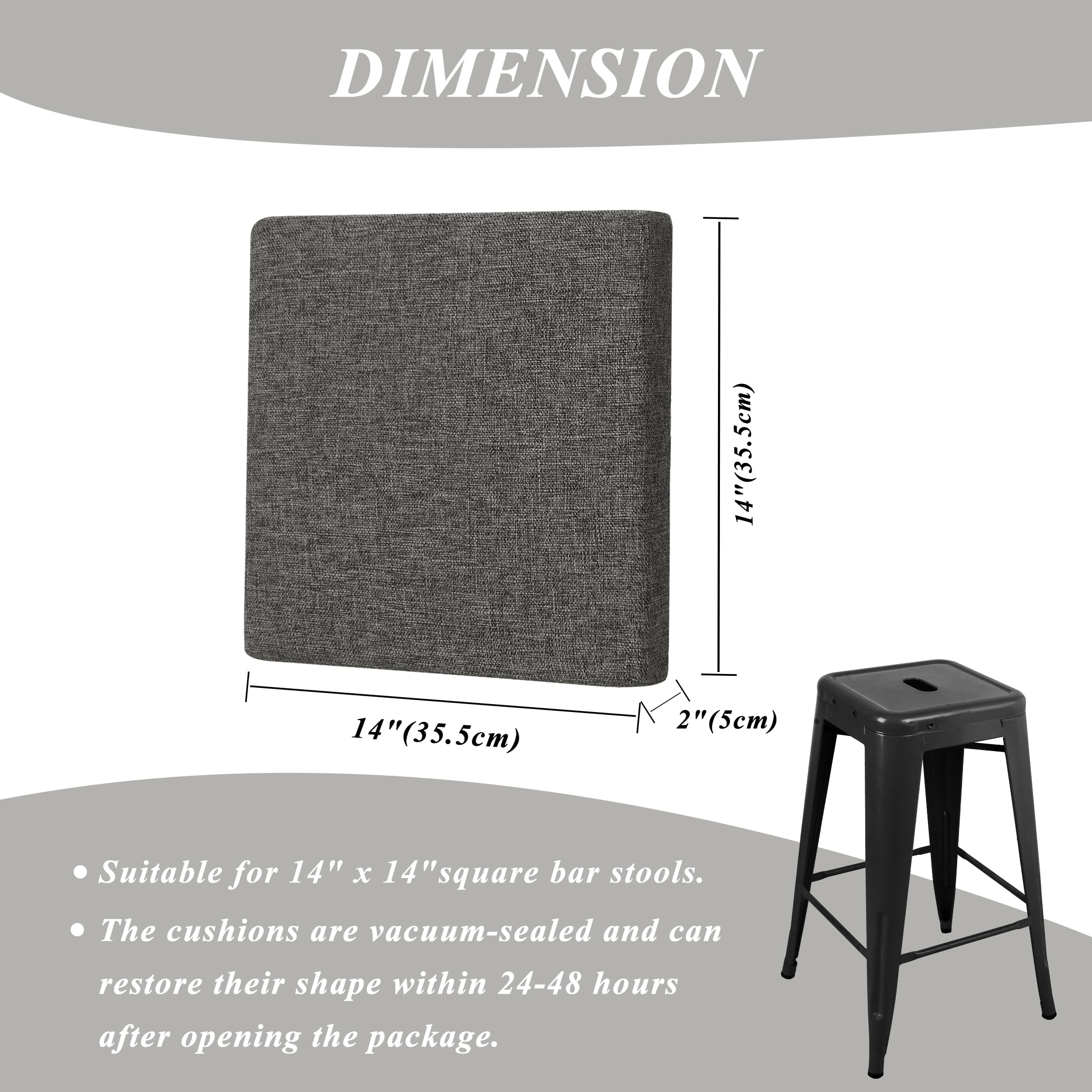 FlyGulls Square Bar Stool Cushions Non-Slip Chair Pads with Ties 2“ Thick Chair Cushions Set of 2 with Machine Washable Cover (35.5x35.5cm/14x14inch - Image 4