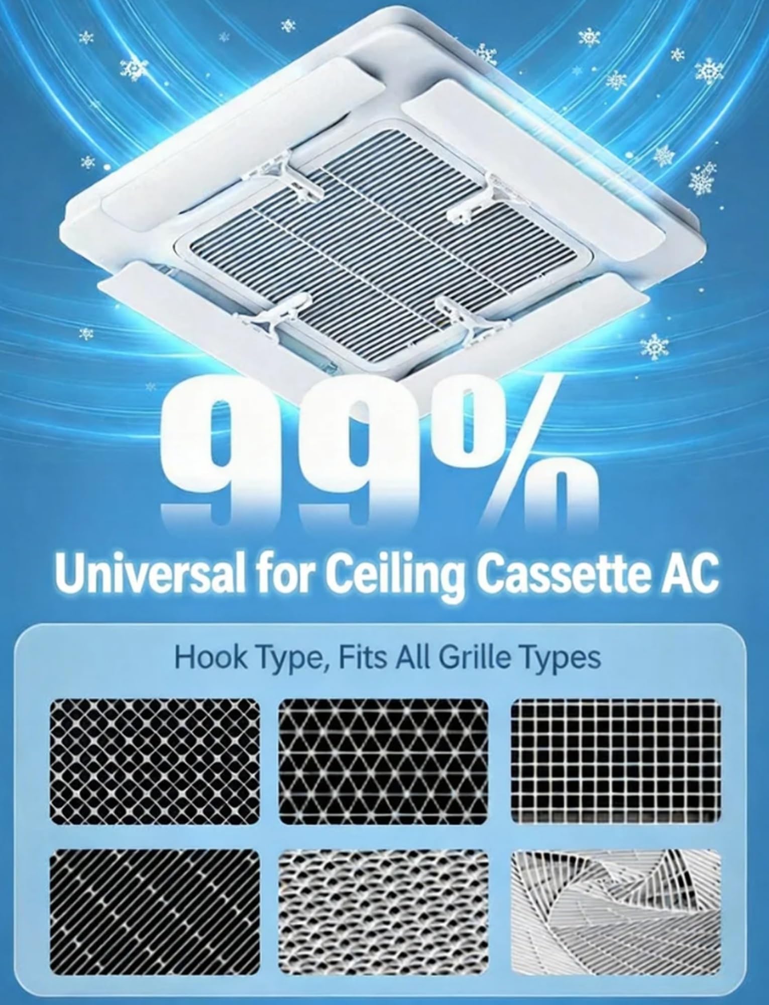 Deflettore aria climatizzatore a cassetta da soffitto, gancio, 11 x 56 cm | Gancio senza fori, angolo regolabile, anti-condensa, anti-caduta, casa, ufficio, ospedale(4-pack)