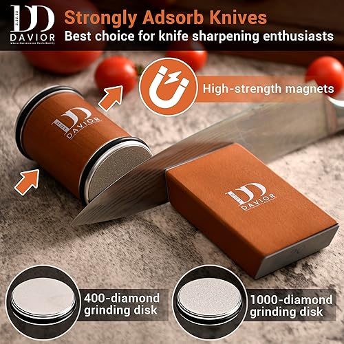 Miniatura 3 de Davior Kit de afilador de cuchillos con discos de diamante, afilador de cuchillos magnético de 15 y 20, herramienta de rodillo para cocina y
