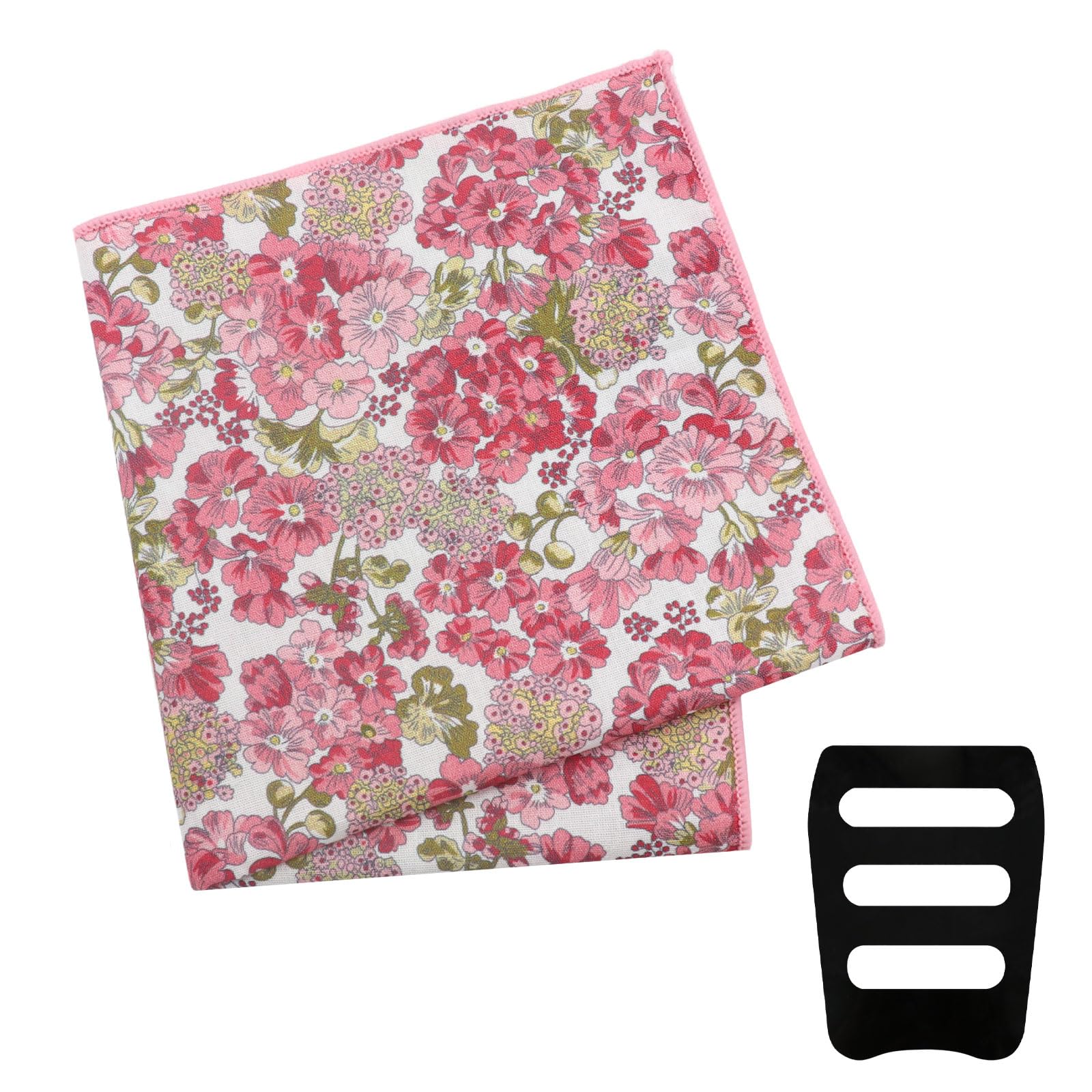Floral Pocket Squares for Men with Holder Printed Flower Mens Handkerchief Cotton Suit Pocket Hanky for Wedding