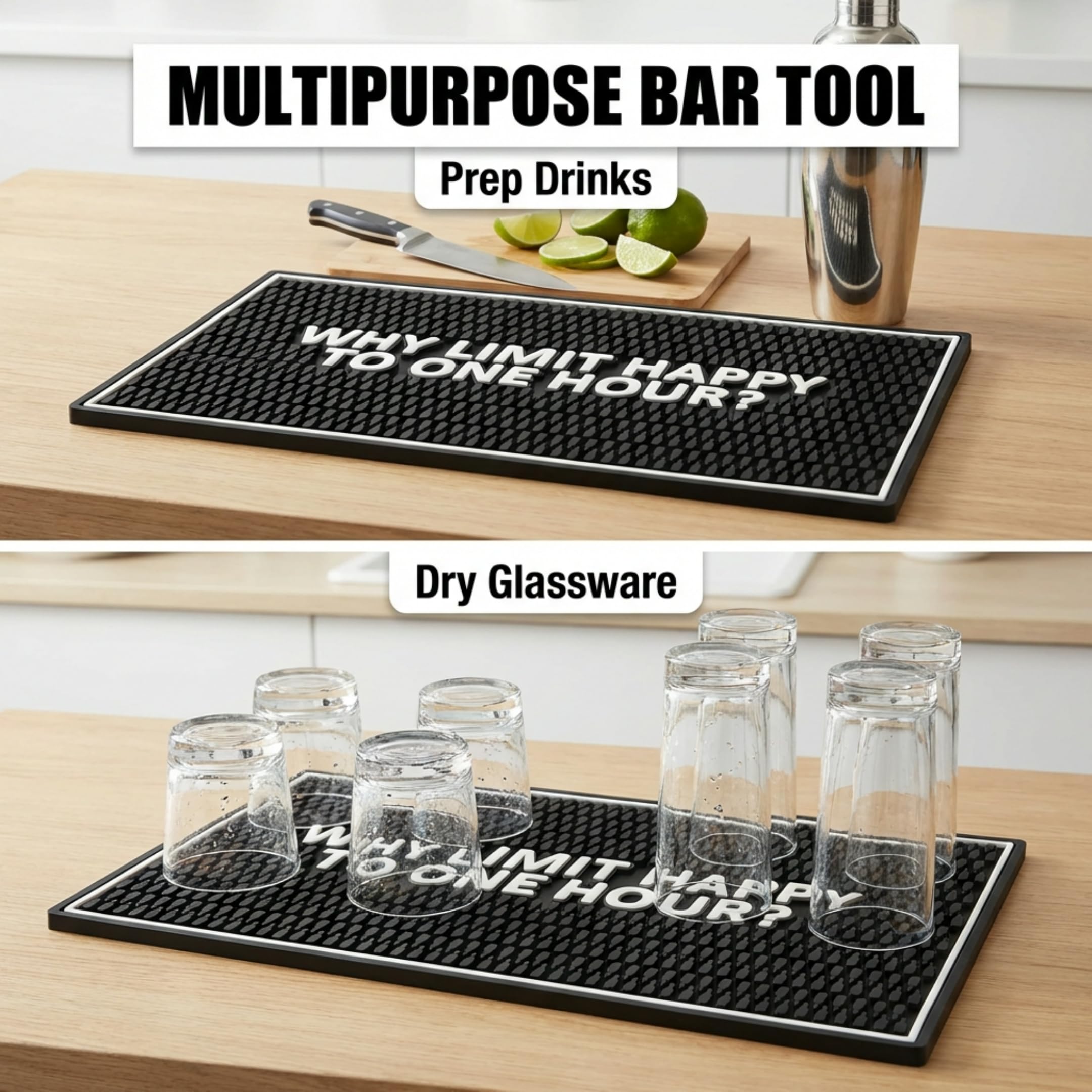 Why Limit Happy To One Hour? Bar Mat - Extra Large Rectangular Bar Mat Spill Drip Mat -12" x 18" — Amazon image 5