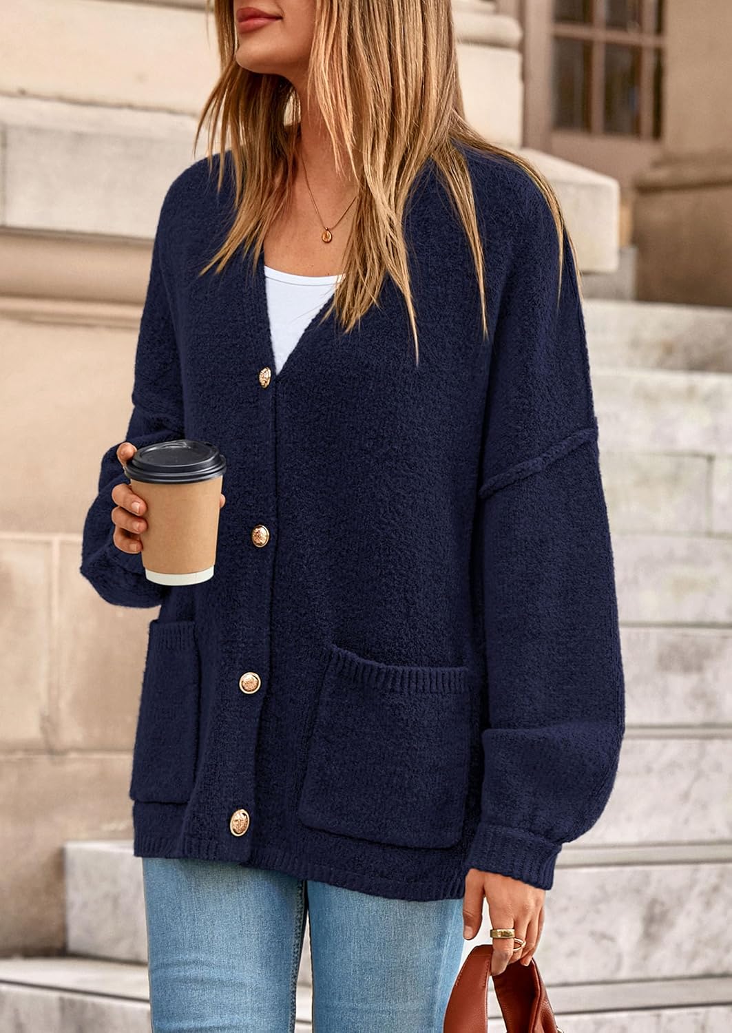 PRETTYGARDEN Fall Chunky Cardigan Sweaters for Women 2026 Button Long Lantern Sleeve Knit Oversized Coats with Pockets - Image 8