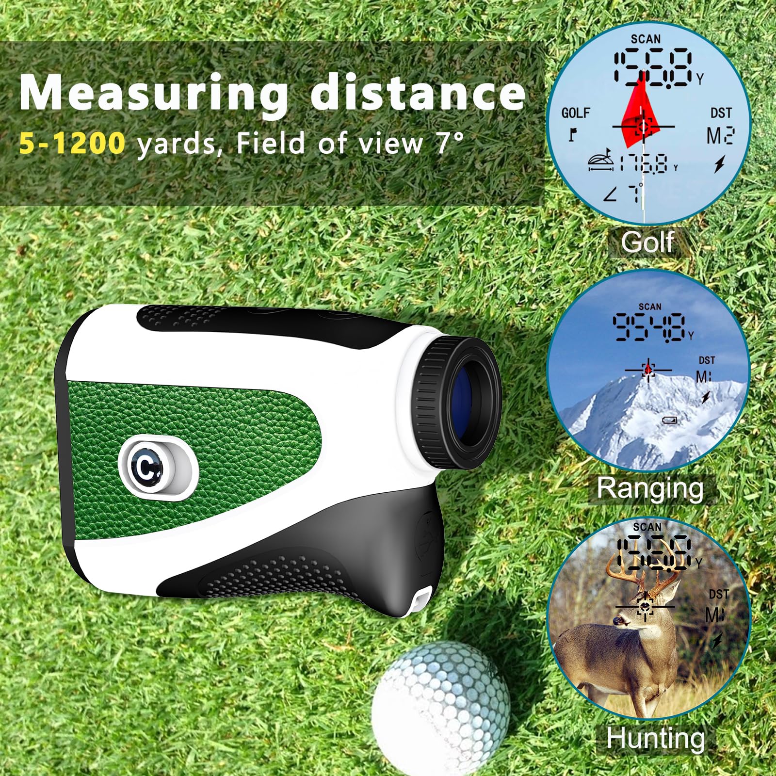 Magnetic Slope - Switch Hunting & Golf Rangefinder - 1200Y Laser with Flag Lock, IPX4 Waterproof, Rechargeable | Approved for Tournaments