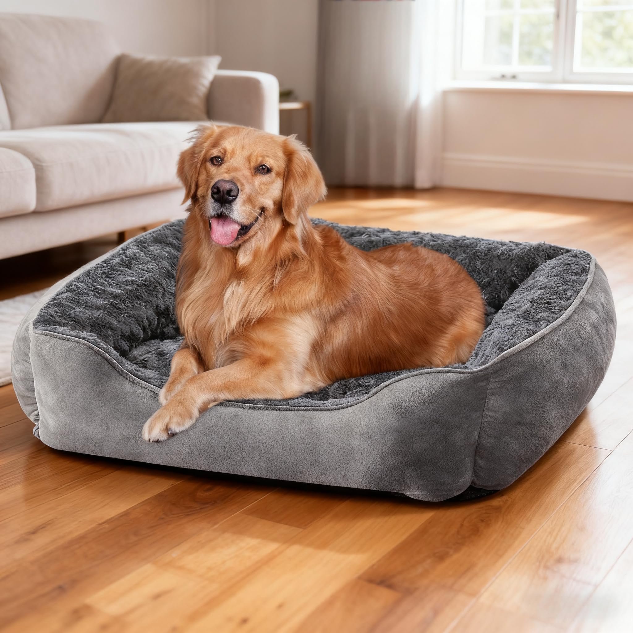 JOEJOY Dog Bed Extra Large - Washable Anti-Anxiety Pet Bed Soft Plush Cat Bed Rectangle Non-Slip Bottom Pet Bed - Small | Medium | Large Size Mattress Mat For Dog, Grey โ image 1